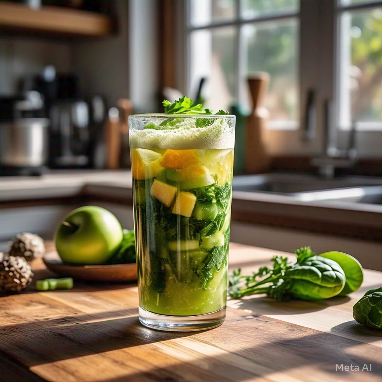 Jugo natural de piña, sábila y apio, lleno de antioxidantes, propiedades antiinflamatorias y vitaminas. Bebida refrescante ideal para detoxificar el cuerpo, mejorar la digestión y fortalecer el sistema inmunológico. Ayudando a combatir la diabetes.