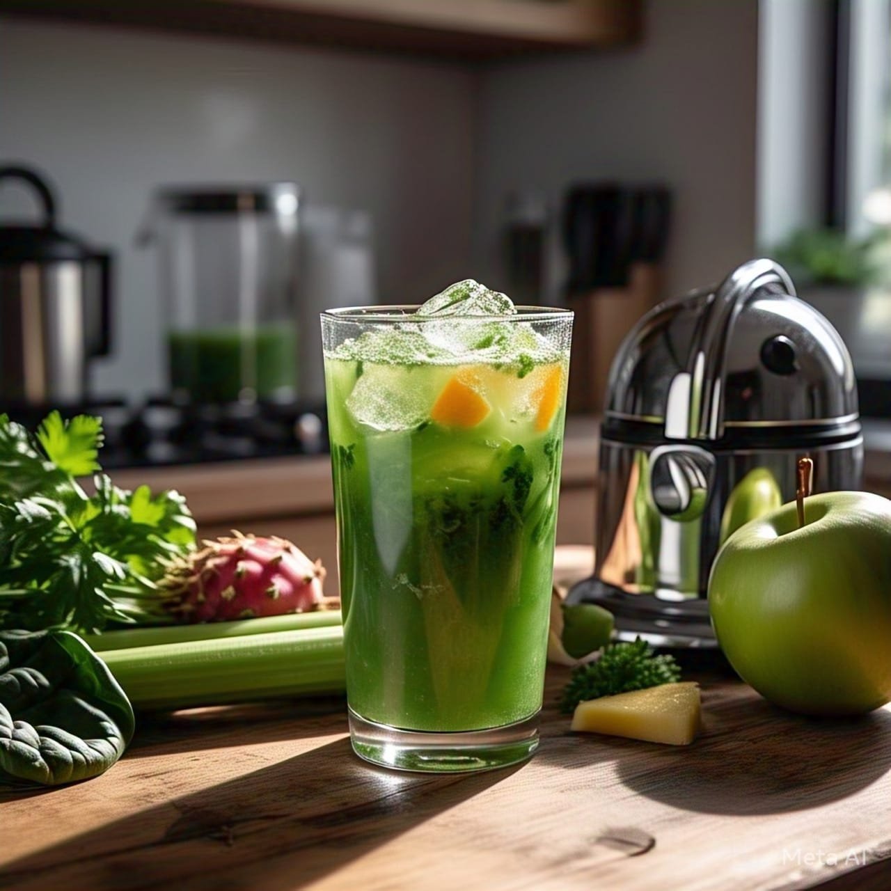 Jugo verde refrescante con espinaca, pepino y manzana, servido con hielos para una experiencia aún más revitalizante. Bebida natural llena de antioxidantes, fibra y vitaminas, ideal para mejorar la digestión y fortalecer el sistema inmunológico