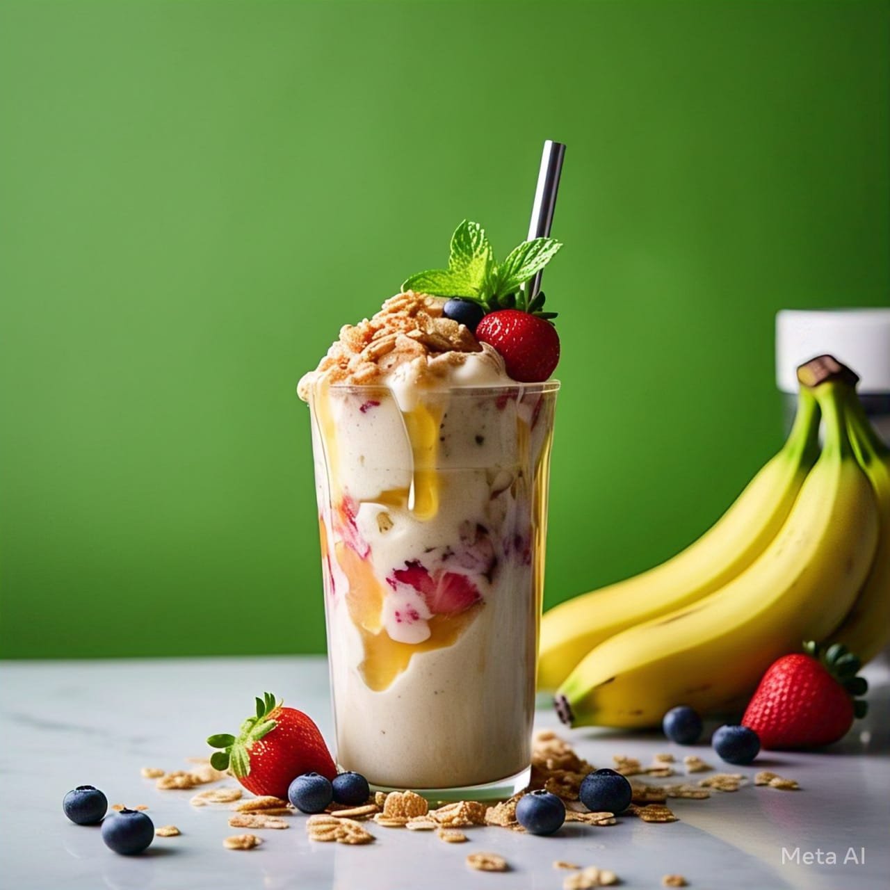 Delicioso Licuado bomba con miel y leche, combinado con frutas ricas frescas y naturales, combinado con cereales ideales para mejorar tu salud digestiva, rico, fresco y natural.